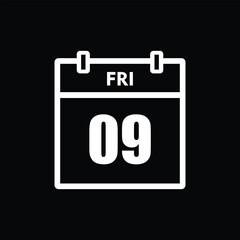 calender icon, 09 friday icon with black background	