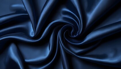 Navy blue silk satin. Silky shiny fabric. Dark luxury background with space for design. Banner. Wide. Long. Panoramic. Template. Empty. Flat lay, top view table. Beautiful.Elegant.Birthday,Christmas.