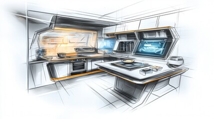 Modern kitchen design concept featuring innovative appliances and sleek surfaces