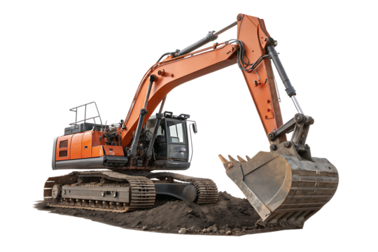 Excavator heavy construction machinery excavation shoveling machine excavator isolated on white background PNG