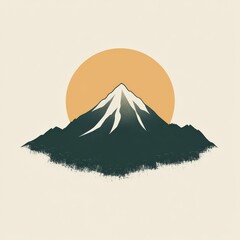 Majestic Mountain Silhouette Against a Warm Circular Sunset Background