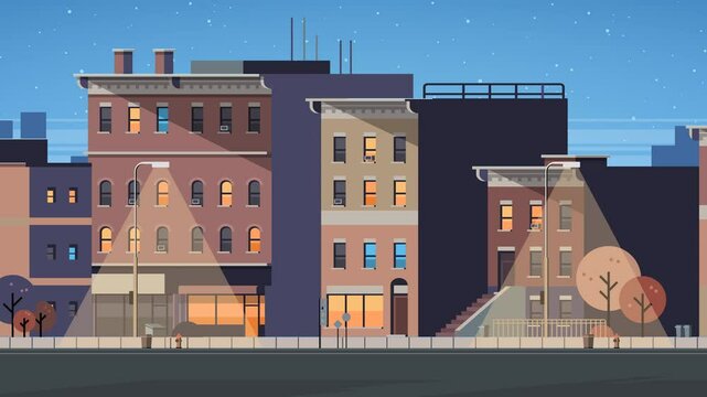 Dynamic Night Cityscape Reveal Animation - Clean Flat Style