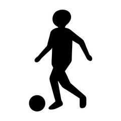 Silhouette of a soccer player dribbling a ball on a white background