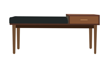 Modern Wooden Bench with Drawers Vector Illustration Isolated on White Background

