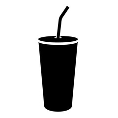 Black Silhouette Illustration of a Cup with Straw, Perfect for Refreshments