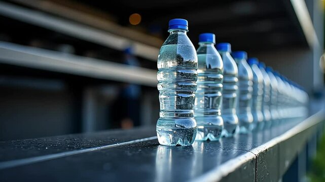 Water Bottles on Bench &ndash; Hydration and Fitness Focus