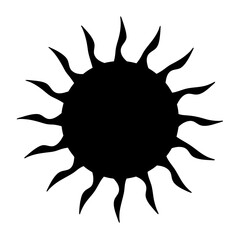 Stylized Black Sun Silhouette with Abstract Rays Radiating Outward on White