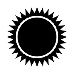 Stylized black sun with spiky rays shining brightly on a white background