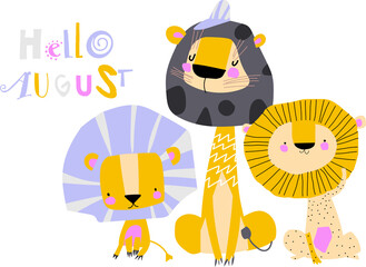 Cute Cartoon Lions. Vector Illustration