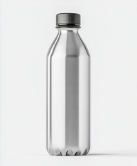 Metal water bottle with a black cap, on a white background