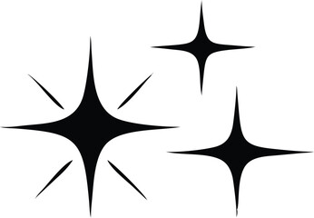 Obraz premium Three black star shapes with distinct lines twinkle against the white backdrop, transparent