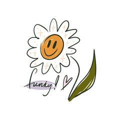 Hippie bohemian flower smile face groovy postmodern funky font 1960s boho psychedelic style. Perfect for posters, t shirts, collages, clothing, music albums and more. Vector clipart illustrations