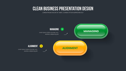 Obraz premium Visual Overview Frame Layout Vector Illustration. Sales Proposal 2 Step Diagram Presentation Design. Professional Solution Two Element Infographic Slide Template.