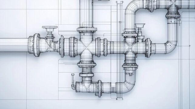 Detailed diagram of industrial piping system illustrating complex connections and components in a facility