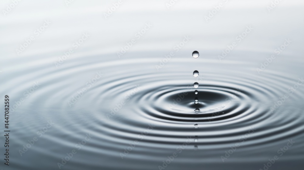Leinwandbilder Tiny water droplets rest gently on a smooth reflective surface, creating delicate ripples and shadows that evoke a tranquil and peaceful atmosphere