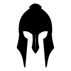 Dramatic Black Silhouette of a Classical Spartan Helmet on a White Background