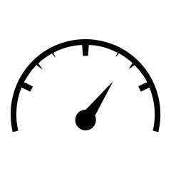 Simple speedometer icon with needle pointing towards a low value on dial