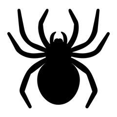 A simple black spider silhouette with eight legs against a white background