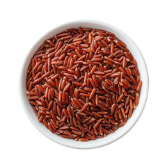 Red rice in a bowl on a Transparent background showcasing its vibrant color and unique texture, Pack Red Rice, PNG background