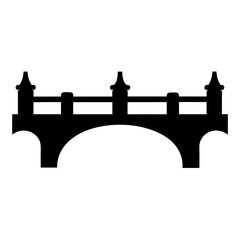 Detailed black silhouette of a stone bridge with turrets and arches