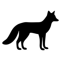 Silhouette of a standing fox on a white background, side view