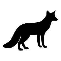 Fox silhouette standing isolated on white background, minimalistic depiction of a wild animal
