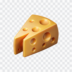 3D Cheese Slice Icon | Dairy Food Render | Delicious Cheese Illustration PNG

