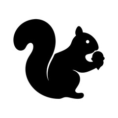 Black silhouette of a squirrel holding a nut on a white background