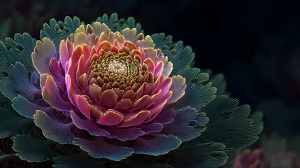 A fractal cactus bloom with vivid patterns and intricate floral details.
