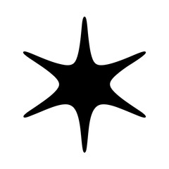 Geometric starburst shape with six points in a black silhouette on white