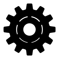 Stylized black cogwheel with internal cutaway views on a white background