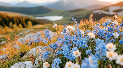 beautiful blue wild flowers virginia blue bells growing in woodland field in the mountains refreshing morning spring season blooming view ai generated 