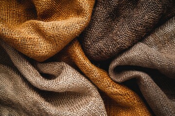 Rustic burlap fabric textures beige brown golden hues natural textile background