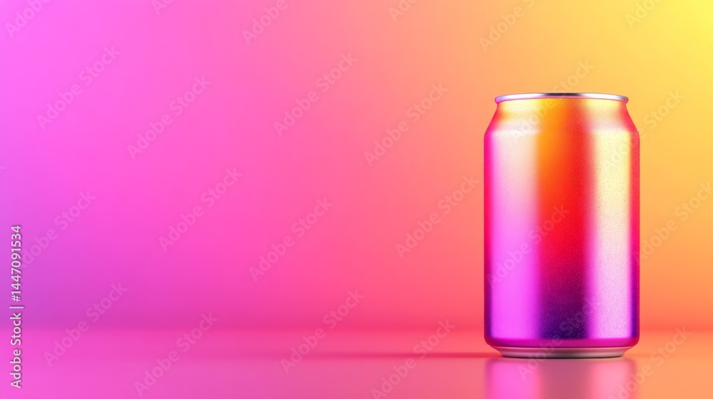 Aufkleber Frontal close-up of a beverage can mockup featuring a vibrant gradient and an empty text placeholder, perfect for branding and design purposes