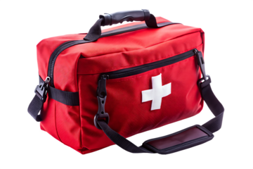 Vintage First Aid Kit A weathered, red metal first aid kit with a white cross isolated on transparent background PNG