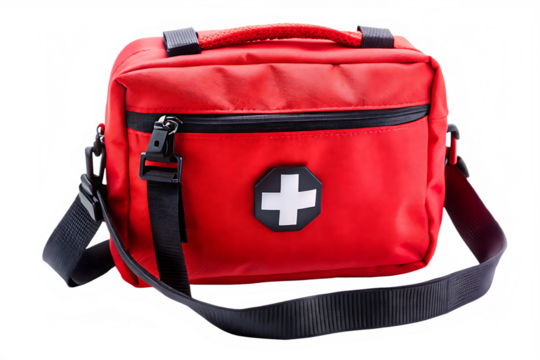 Vintage First Aid Kit A weathered, red metal first aid kit with a white cross isolated on transparent background PNG
