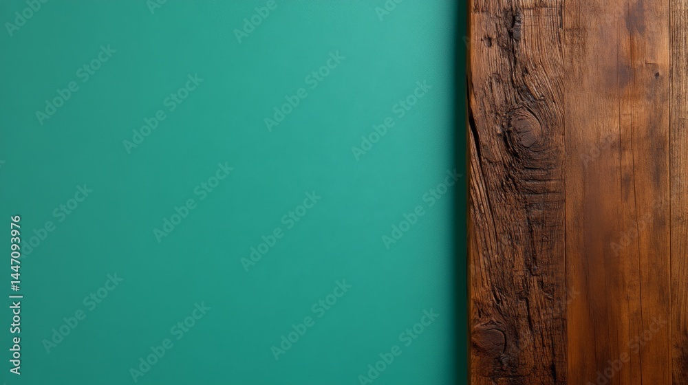 Fototapete the weathered wooden frame has visible cracks and textures, set against a soft green background for 