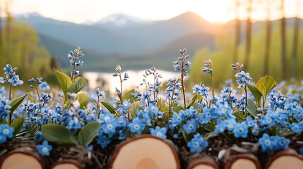 beautiful blue wild flowers virginia blue bells growing in woodland field in the mountains refreshing morning spring season blooming view ai generated 