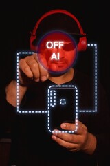 man turns off artificial intelligence button