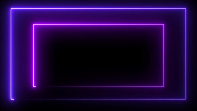 Abstract brown neon glowing line frame, animated moving led light screen box projection 3d  neon effect rectangle frame Loop background. Animation of glowing neon rectangles ... 4k video glowing neon 