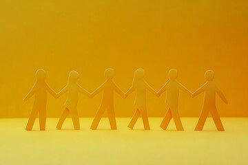 Yellow Paper People Walking Together Teamwork