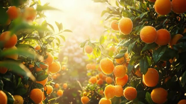 Orange orchard harvest sunlight