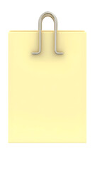 Isolated Light Yellow Sticky Note With Metal Clip 3D Illustration