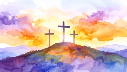 Obraz premium minimalist Watercolor painting jesus riding donkey or biblical faith 