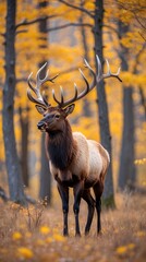 Majestic elk standing proudly in a forest with autumn colors