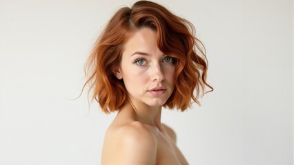 Fototapeta premium Redhead Woman- Shoulder Length Hairstyle- Portrait