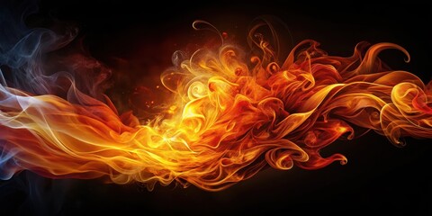 Vibrant flame set against a dark backdrop with swirling patterns of orange and red hues , fiery art, colorful flame