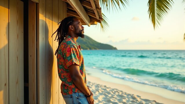 Man With Dreads Looking At Ocean View