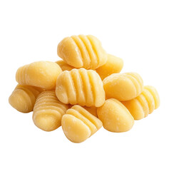Gnocchi pasta arranged on a white background showcasing its unique texture and shape in a culinary setting, Gnocchi pasta isolated onisolated on white background