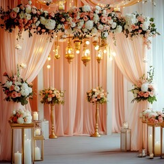 A beautiful wedding ceremony decor with floral generative AI